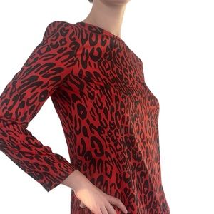 NWT Zara Silky Red Leopard Print Midi Dress XS